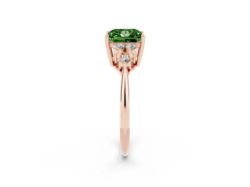 Princess Cut Cluster Accent Engagement Ring Setting for a Fancy Green Lab-Grown Diamond | Rose Gold