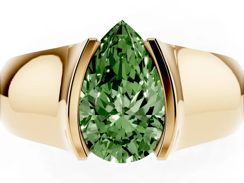 Pear-Shaped Half Bezel Solitaire Engagement Ring Setting for a Fancy Green Lab-Grown Diamond | Wide Band | Yellow Gold