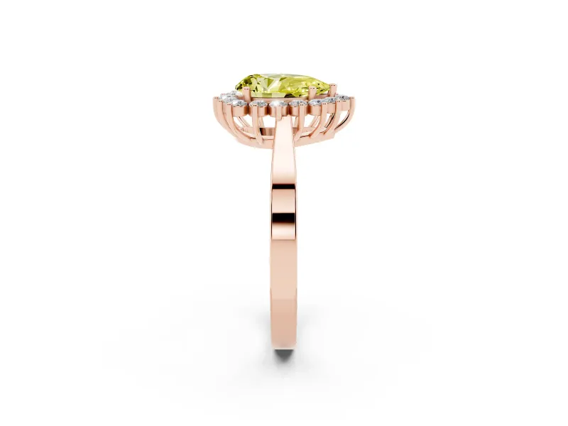 Pear-Shaped Scalloped Halo Engagement Ring Setting for a Fancy Yellow Lab-Grown Diamond | Rose Gold