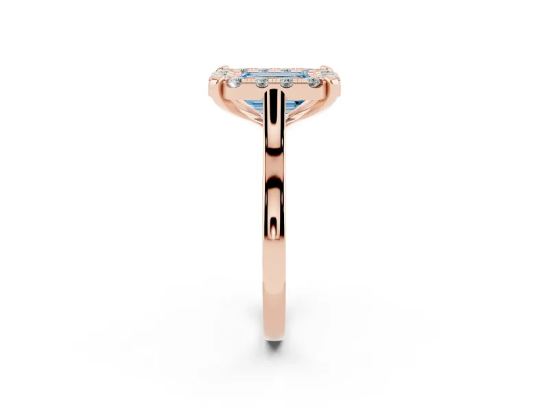 Emerald Cut Claw Corner Halo Engagement Ring Setting for a Fancy Blue Lab-Grown Diamond | Slim Plain Band | Rose Gold