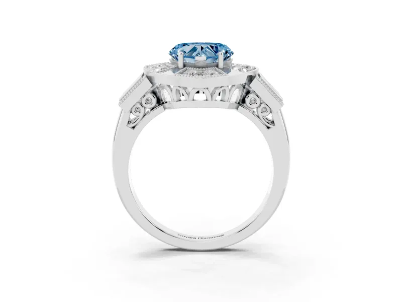 Heart-Shaped Milgrain Sectioned Halo Engagement Ring Setting for a Fancy Blue Lab-Grown Diamond | Platinum