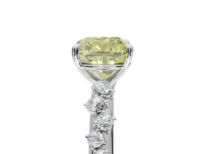 Cushion Cut Graduated Solitaire Engagement Ring Setting for a Fancy Yellow Lab-Grown Diamond | Platinum