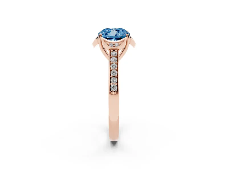 Cushion Cut Floral Pavé Engagement Ring Setting for a Fancy Blue Lab-Grown Diamond | Rose Gold