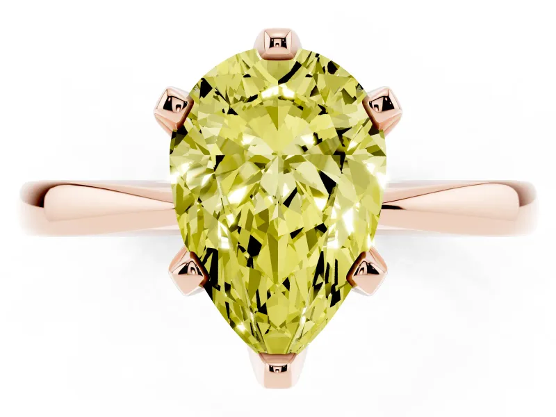 Pear-Shaped Tapered Solitaire Engagement Ring Setting for a Fancy Yellow Lab-Grown Diamond | Claw Prong Head | Rose Gold