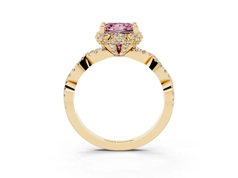Princess Cut Halo Engagement Ring Setting for a Fancy Pink Lab-Grown Diamond | Yellow Gold - Design NV-24725