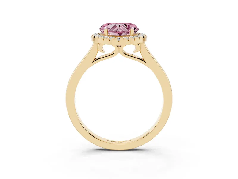 Heart-Shaped Halo Engagement Ring Setting for a Fancy Pink Lab-Grown Diamond | Flat Tapered Band | Yellow Gold