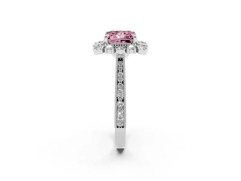 Princess Cut Scalloped Halo Engagement Ring Setting for a Fancy Pink Lab-Grown Diamond | Milgrain Edges | Platinum