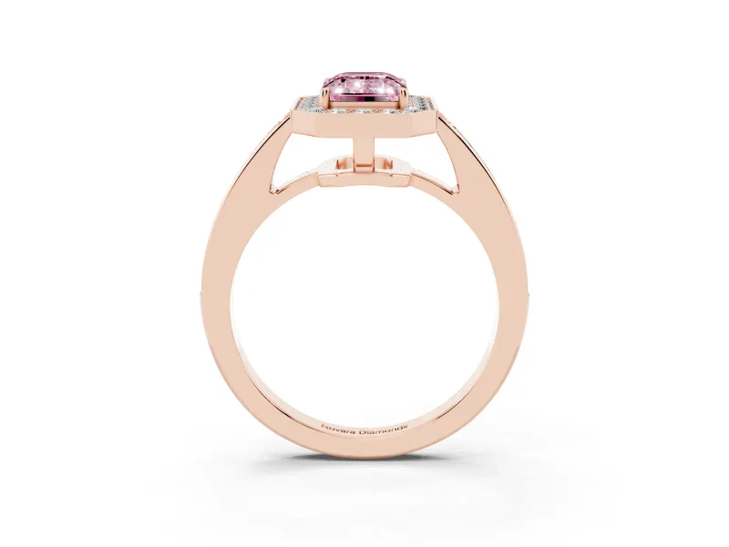 Emerald Cut Framed Halo Engagement Ring Setting for a Fancy Pink Lab-Grown Diamond | Rose Gold