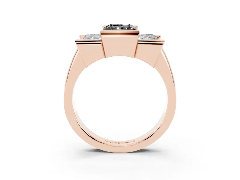 Radiant Cut Channel-Set Three Stone Engagement Ring Setting for a Black Center | Rose Gold