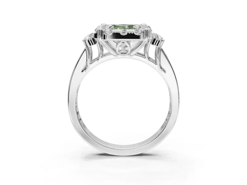 Radiant Cut Halo Engagement Ring Setting for a Fancy Green Lab-Grown Diamond | Graduated Channel Band | Platinum