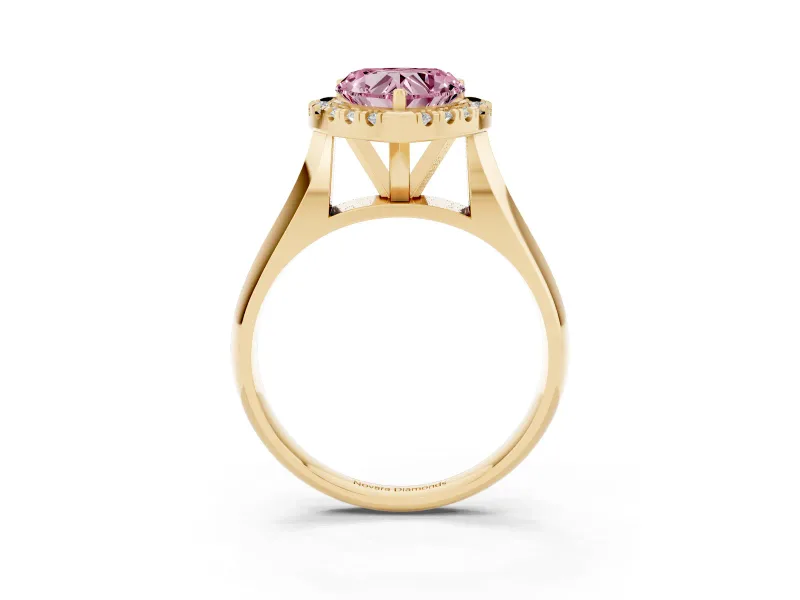 Heart-Shaped Halo Engagement Ring Setting for a Fancy Pink Lab-Grown Diamond | Square Profile Band | Yellow Gold