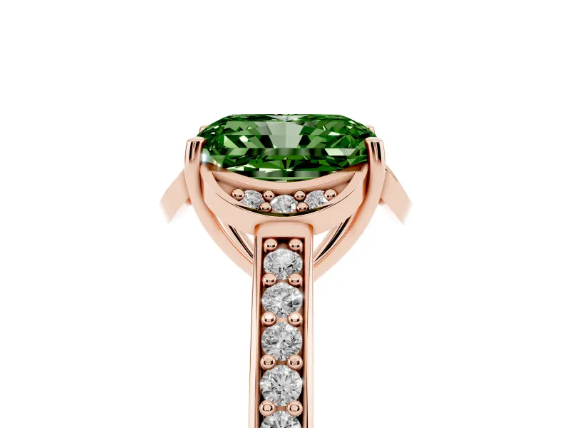 Radiant Cut Floral Pavé Engagement Ring Setting for a Fancy Green Lab-Grown Diamond | Rose Gold
