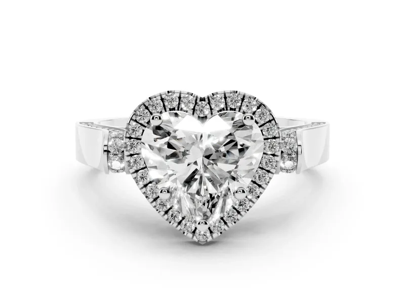 Heart Cut Diamond Halo Ring Set in White gold with Twist Band and Pavé Accents