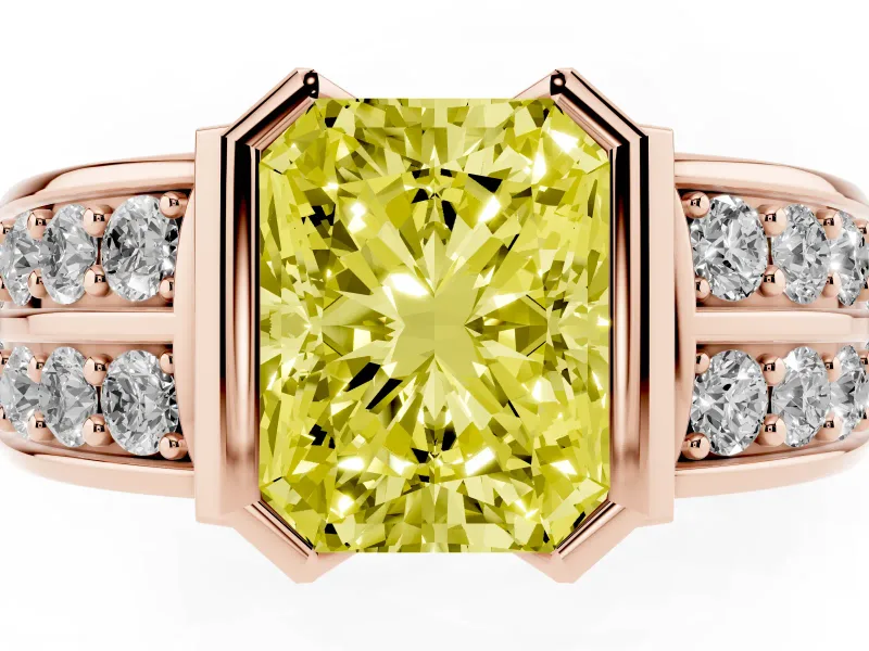 Radiant Cut Half Bezel Engagement Ring Setting for a Fancy Yellow Lab-Grown Diamond | Channel Band | Rose Gold