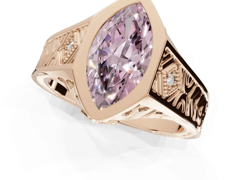 Marquise Vintage Bezel Engagement Ring Setting for a Fancy Pink Lab-Grown Diamond | Engraved Band | Rose Gold