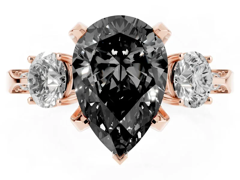 Pear-Shaped Hidden Halo Three Stone Engagement Ring Setting for a Black Center | Rose Gold
