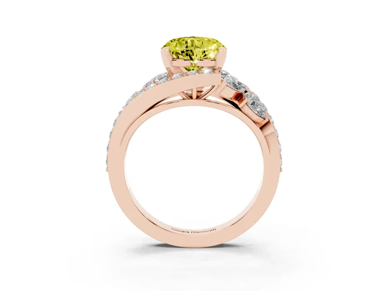Heart-Shaped Bypass Pavé Engagement Ring Setting for a Fancy Yellow Lab-Grown Diamond | Rose Gold