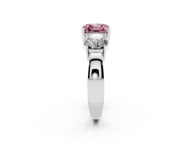 Asscher Cut Three Stone Engagement Ring Setting for a Fancy Pink Lab-Grown Diamond | Wide Plain Band | Platinum