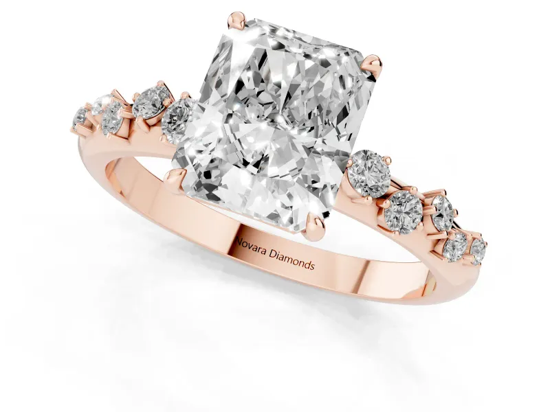 Radiant Cut Solitaire Engagement Ring Setting | Graduated Scattered Accents | Rose Gold