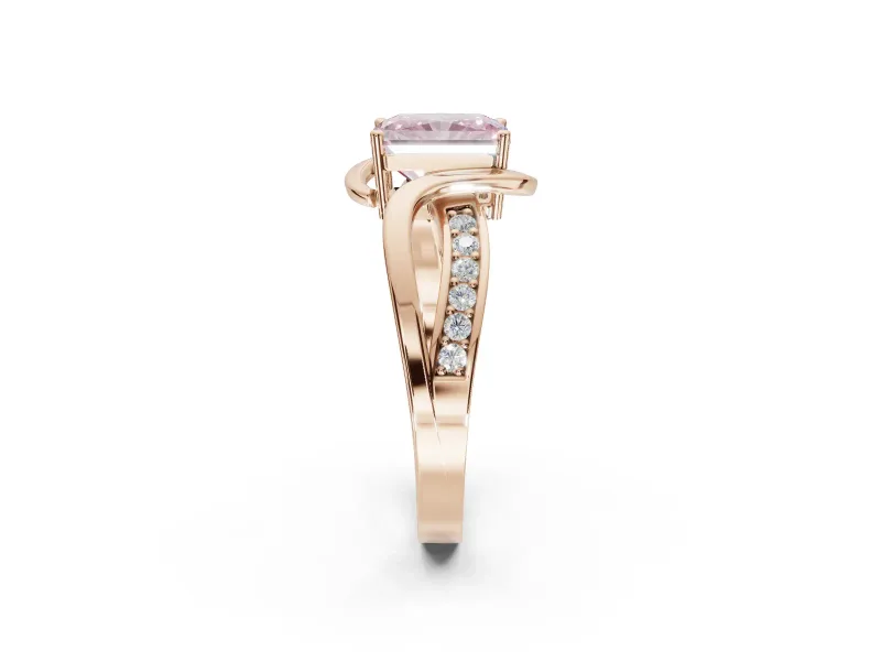 Radiant Cut Bypass Solitaire Engagement Ring Setting for a Fancy Pink Lab-Grown Diamond | Pavé Strands | Rose Gold