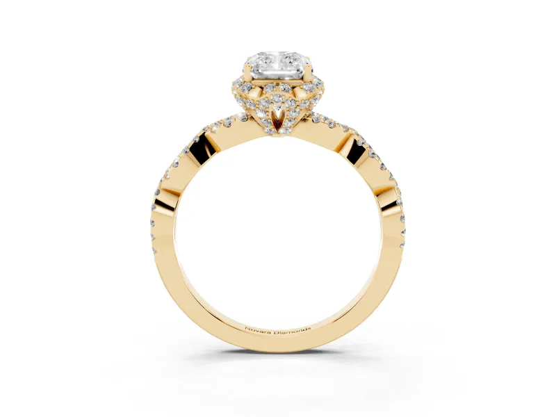 Radiant Cut Milgrain Halo Engagement Ring Setting | Graduated Shoulders | Yellow Gold