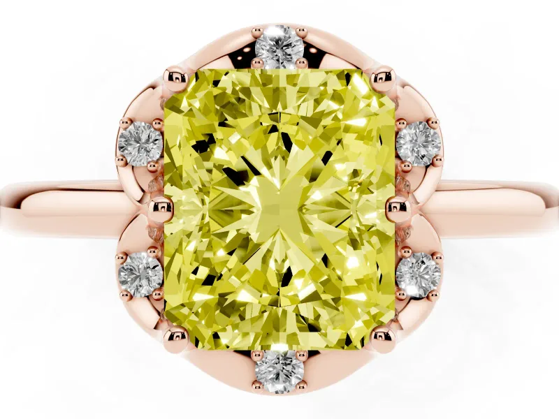 Radiant Cut Petal Halo Engagement Ring Setting for a Fancy Yellow Lab-Grown Diamond | Rose Gold