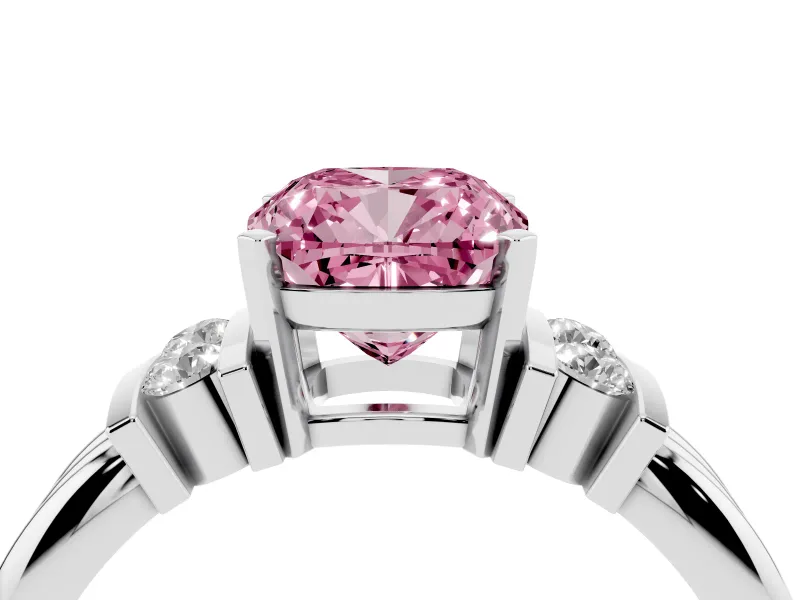 Cushion Cut Bar-Set Engagement Ring Setting for a Fancy Pink Lab-Grown Diamond | Sterling Silver