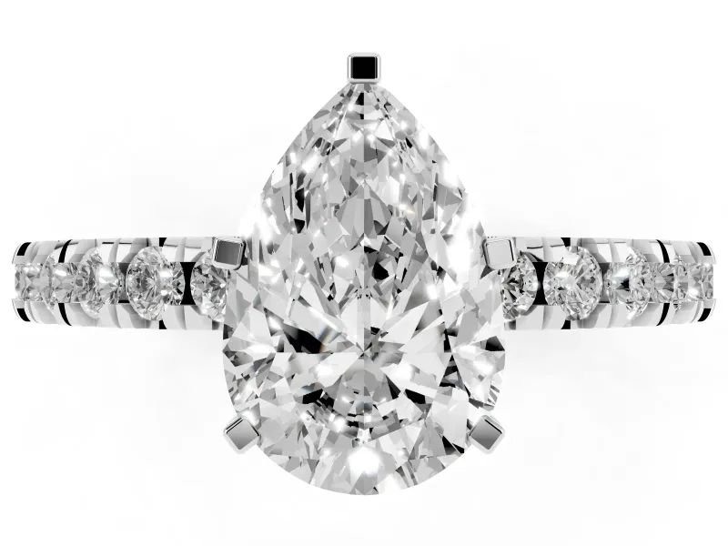 Pear-Shaped Shared Prong Solitaire Engagement Ring Setting | Pavé Band | Sterling Silver