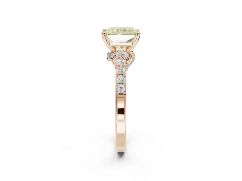 Radiant Cut Pavé Solitaire Engagement Ring Setting for a Fancy Yellow Lab-Grown Diamond | Crossover Gallery | Rose Gold