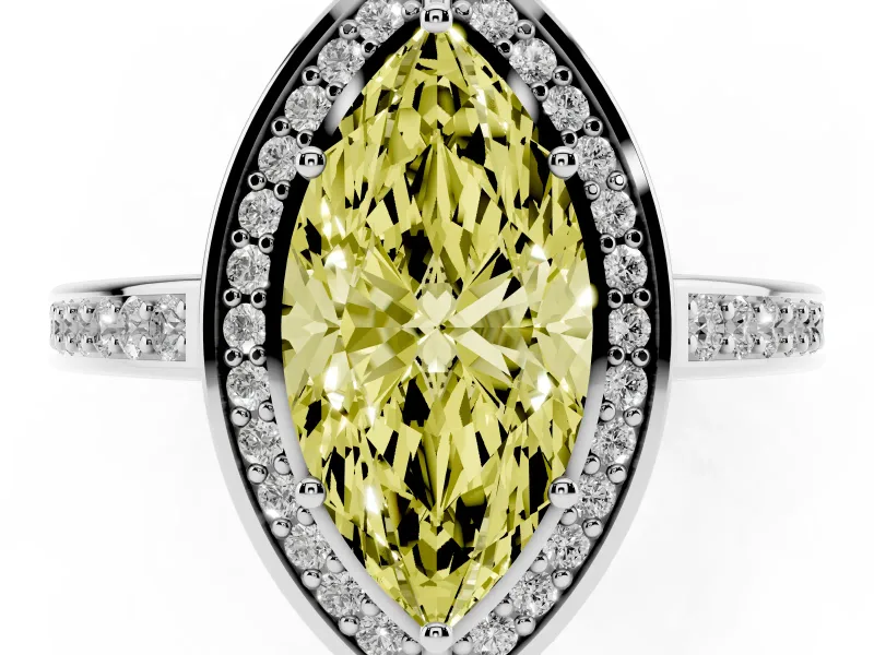 Fancy Yellow Marquise Cut Diamond Halo Pavé Split Shank Ring Set in Silver with Prong Setting