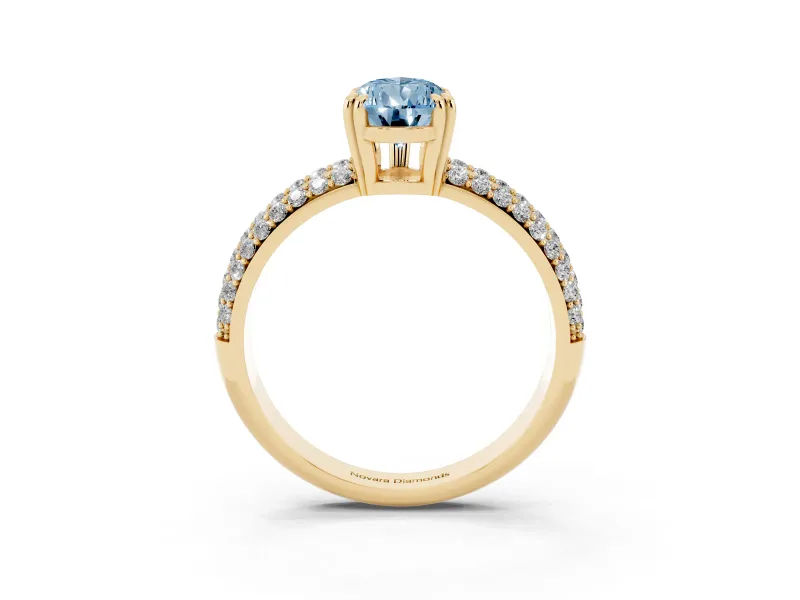 Pear-Shaped Three Row Pave Engagement Ring Setting for a Fancy Blue Lab-Grown Diamond | Yellow Gold