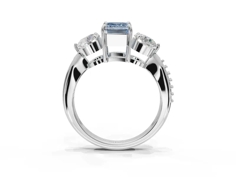 Emerald Cut Three Stone Engagement Ring Setting for a Fancy Blue Lab-Grown Diamond | Tapered Pave Band | Platinum