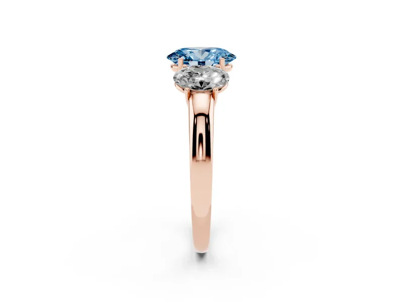 Oval Three Stone Engagement Ring Setting for a Fancy Blue Lab-Grown Diamond | Matching Side Stones | Rose Gold