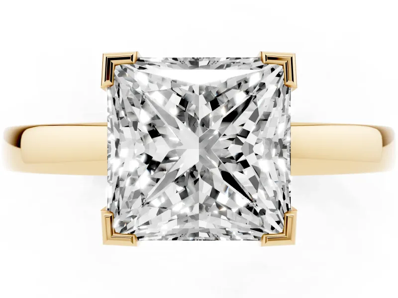 Princess Cut Solitaire Engagement Ring Setting | Flat Tab Prongs | Yellow Gold