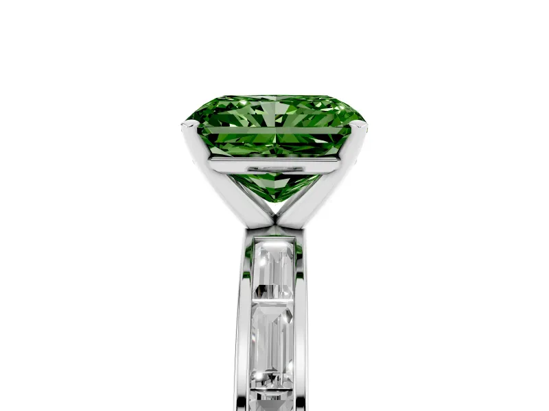 Radiant Cut Baguette Engagement Ring Setting for a Fancy Green Lab-Grown Diamond | Channel Set | Sterling Silver