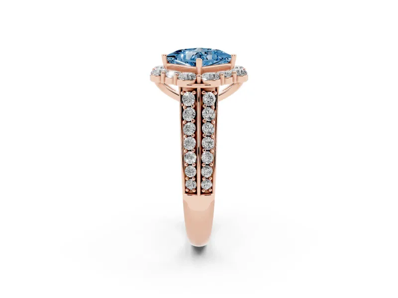 Princess Cut Large Accent Halo Engagement Ring Setting for a Fancy Blue Lab-Grown Diamond | Graduated Pavé | Rose Gold