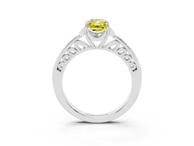 Radiant Cut Floral Pavé Engagement Ring Setting for a Fancy Yellow Lab-Grown Diamond | Platinum