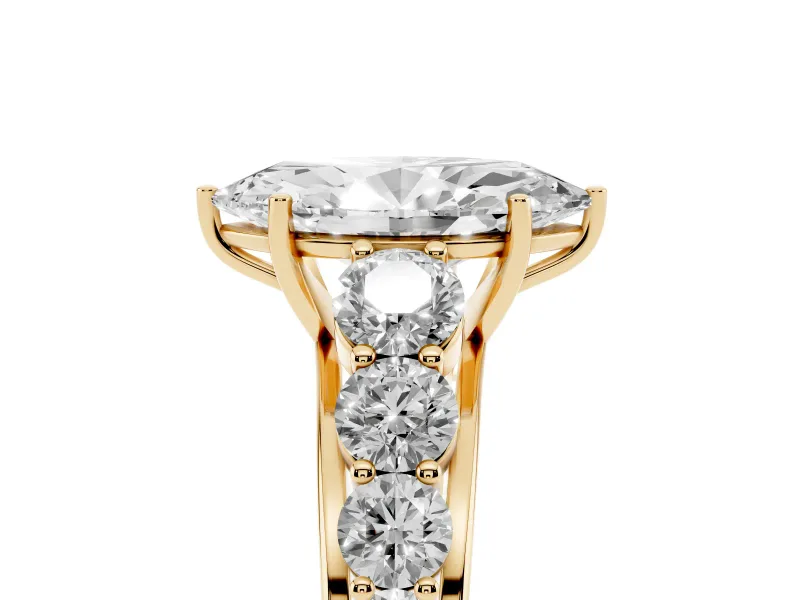 Marquise Graduated Side Stone Engagement Ring Setting | Flat Top Band | Yellow Gold