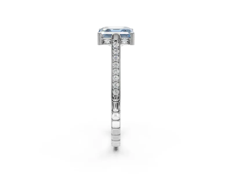 Asscher Cut Vintage Cathedral Engagement Ring Setting for a Fancy Blue Lab-Grown Diamond | Carved Band | Sterling Silver