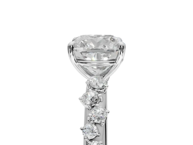 Cushion Cut Solitaire Engagement Ring Setting | Graduated Scattered Accents | White Gold