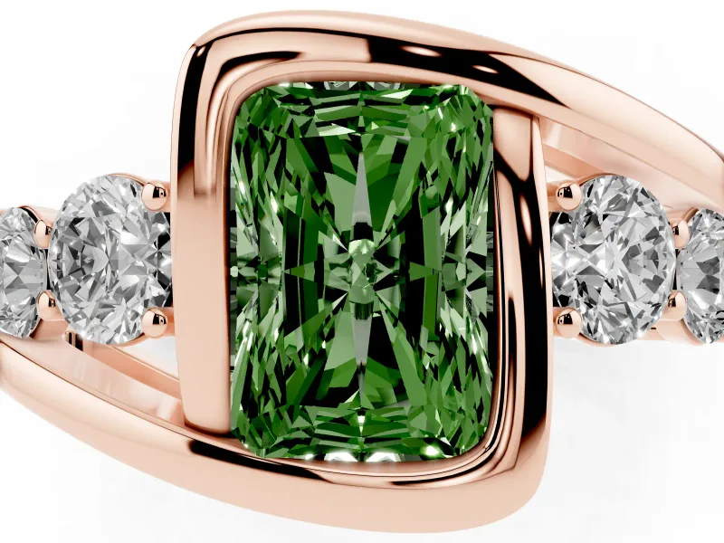 Radiant Cut Bezel Bypass Engagement Ring Setting for a Fancy Green Lab-Grown Diamond | Rose Gold