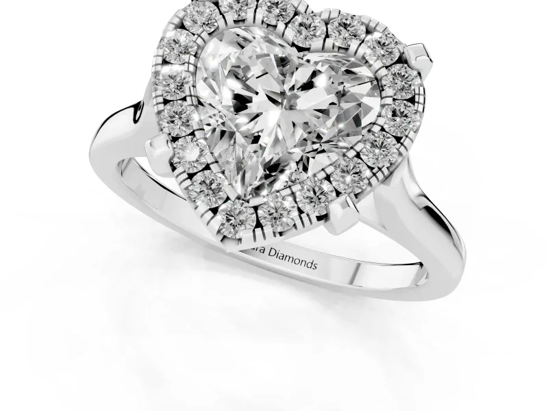 Heart-Shaped Claw Corner Halo Engagement Ring Setting | Slim Plain Band | White Gold