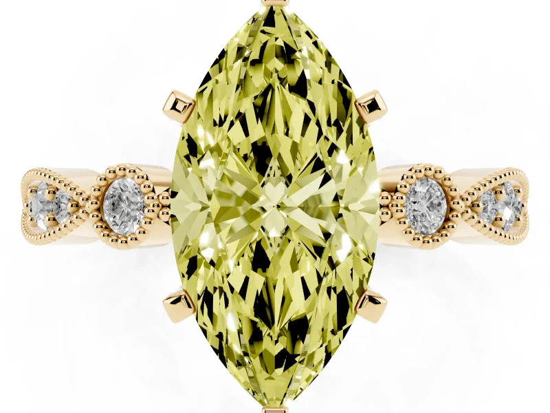 Marquise Vintage Milgrain Engagement Ring Setting for a Fancy Yellow Lab-Grown Diamond | Yellow Gold
