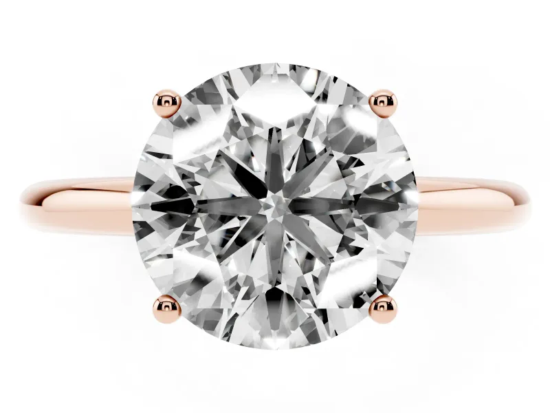 Round Cut Diamond Solitaire Engagement Ring Set in Rose gold with Prong Setting and Polished Band