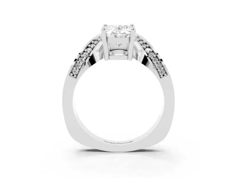 Oval Bypass Solitaire Engagement Ring Setting | Pavé Ribbon | Platinum