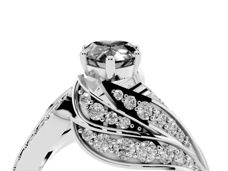 Fancy Black Pear Cut Diamond Solitaire Ring Set in Platinum with Layered Twist Pavé Band