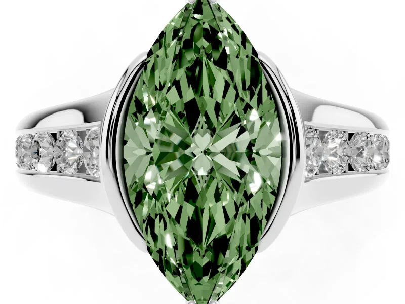 Marquise Half Bezel Engagement Ring Setting for a Fancy Green Lab-Grown Diamond | White Gold