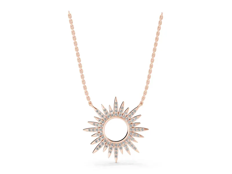 Round Lab-Grown Diamond Pavé Sunburst Pendant Necklace | Open Circle | Rose Gold