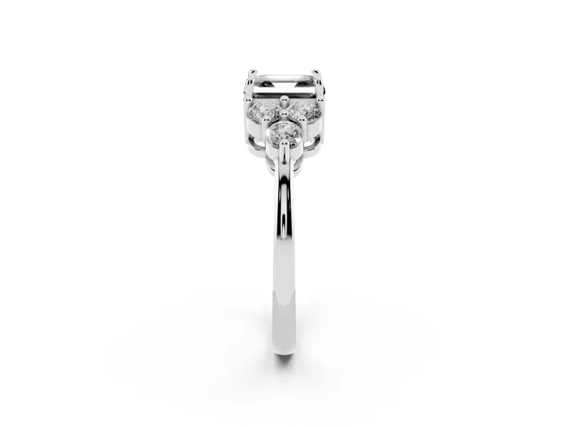 Fancy Black Asscher Cut Diamond Solitaire Ring Set in Silver with Cluster Accents on Each Side