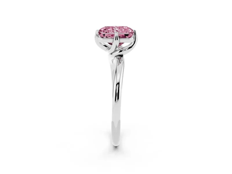 Radiant Cut Bypass Solitaire Engagement Ring Setting for a Fancy Pink Lab-Grown Diamond | Plain Band | Sterling Silver